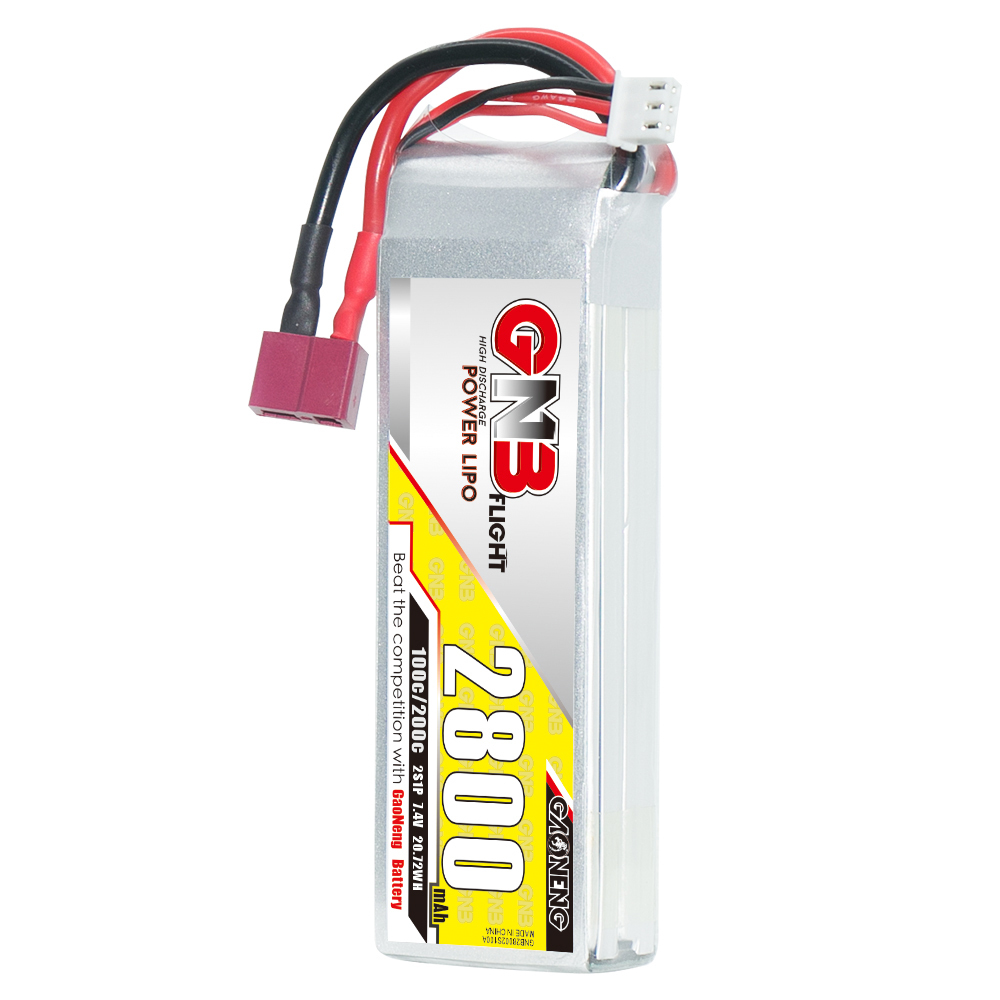 2PCS - GAONENG GNB 2S 7.4V 2800mAh 100C LiPo Battery T-Plug