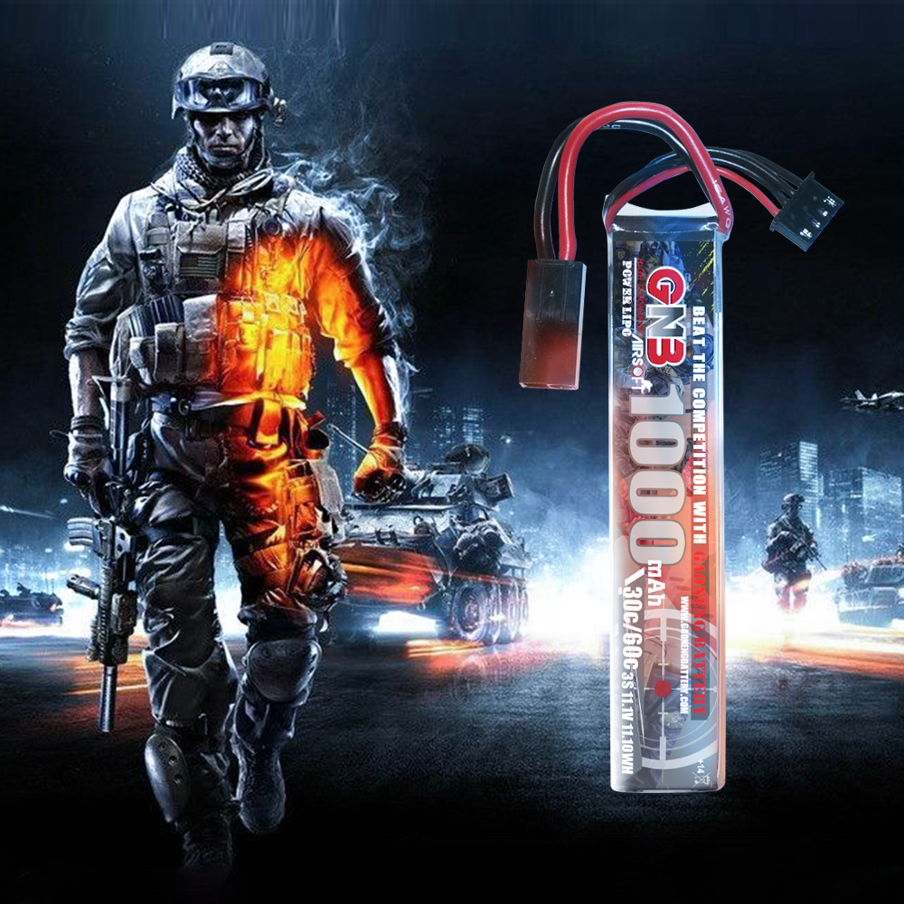 2PCS - GAONENG GNB 3S 11.1V 1000mAh 30C Mini Tamiya Plug LiPo Battery for AirSoft 