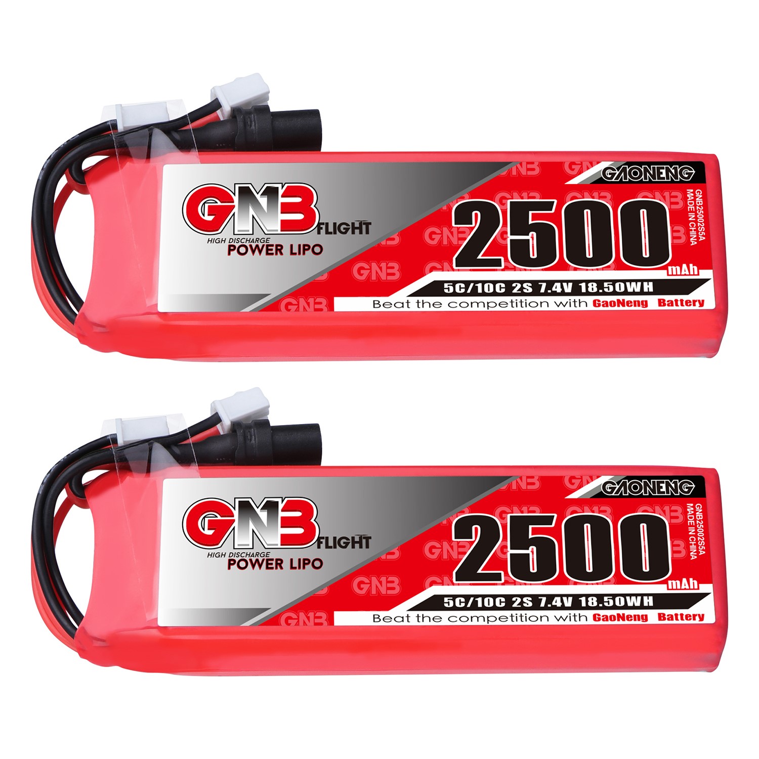 2PCS - GAONENG GNB 2S 7.4V 2500mAh 5C LiPo Battery for Frsky NEW 2019 X9D plus