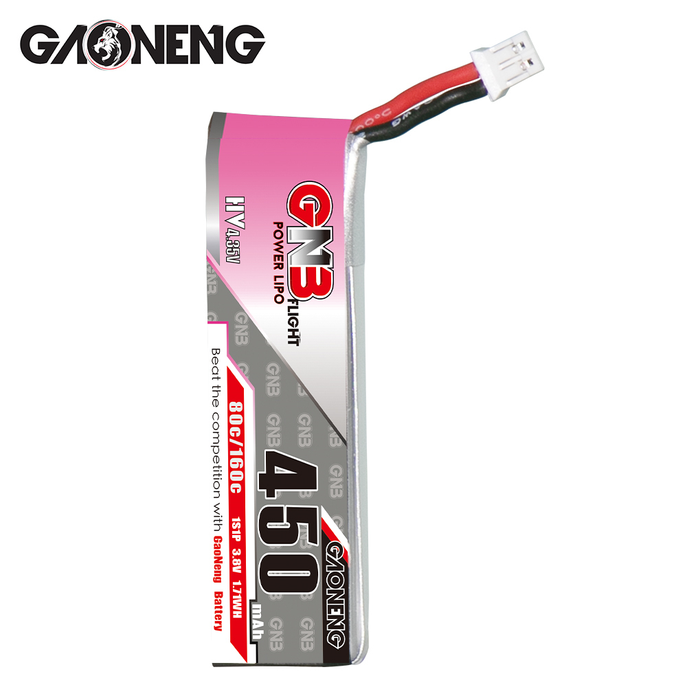 4PCS - GAONENG GNB LiHV 1S 3.8V 450mAh 80C PH2.0 Cabled LiPo Battery
