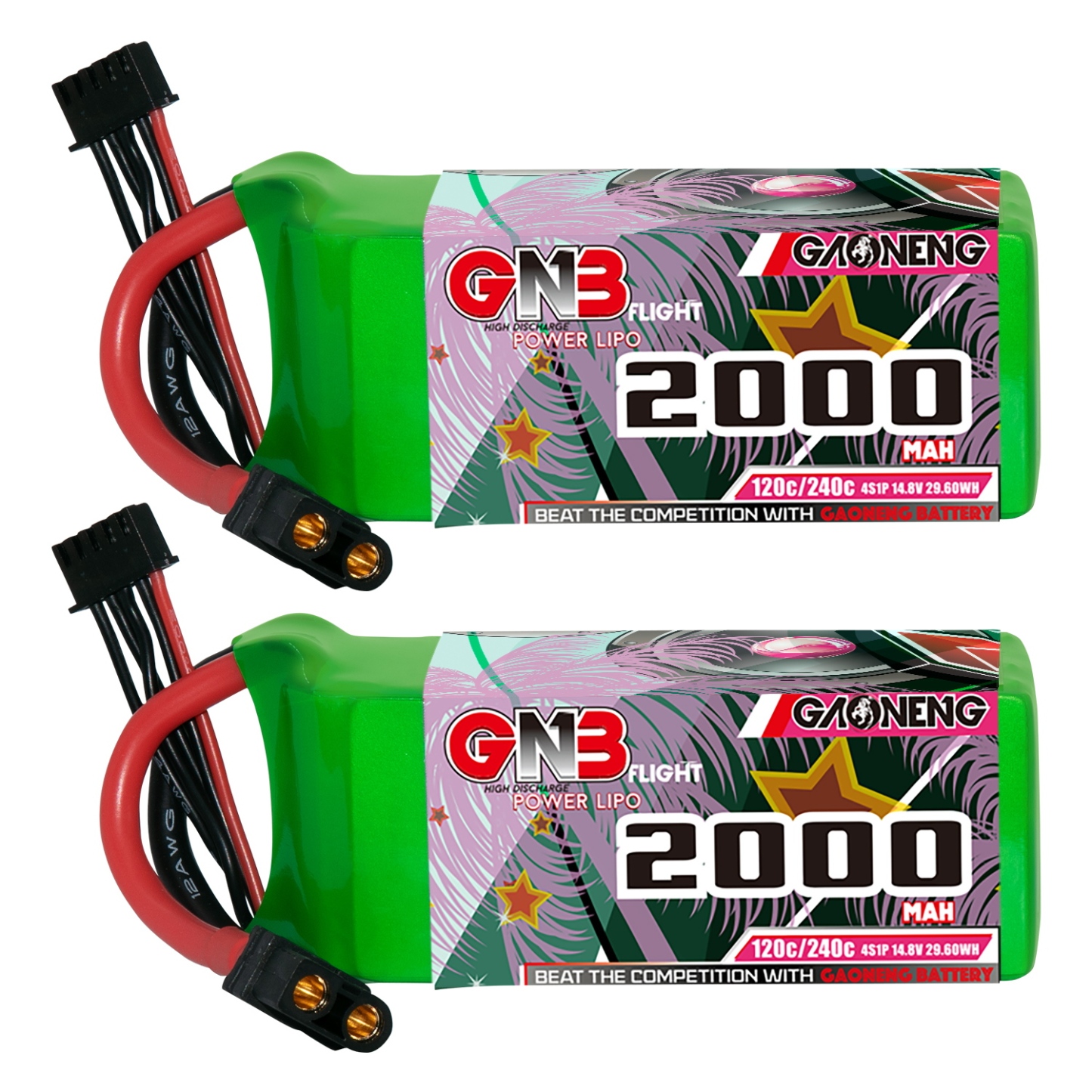 2PCS - GAONENG GNB 4S 14.8V 2000mAh 120C XT60 LiPo Battery