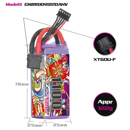 GAONENG GNB LiHV 4S 15.2V 1100mAh 120C XT60 LiPo Battery