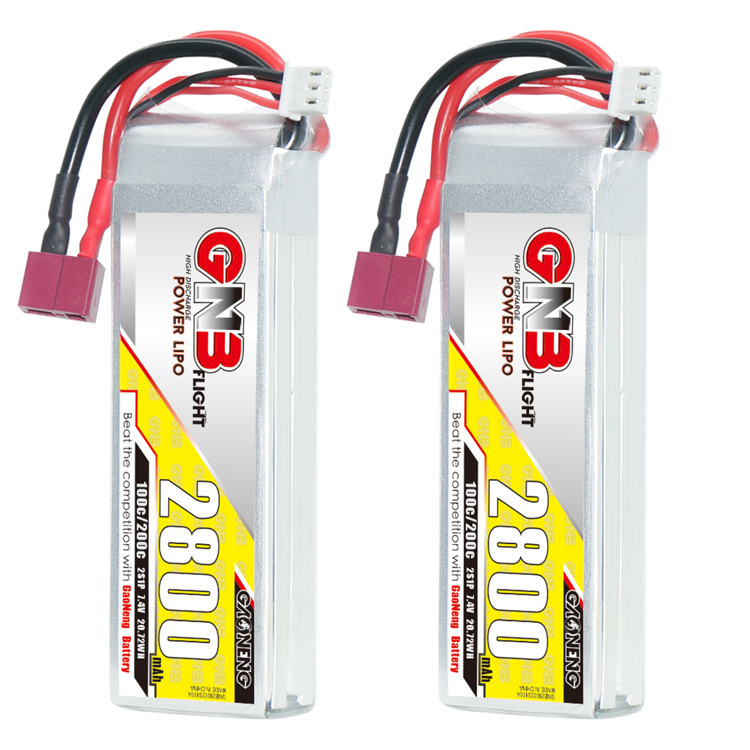 2PCS - GAONENG GNB 2S 7.4V 2800mAh 100C LiPo Battery T-Plug