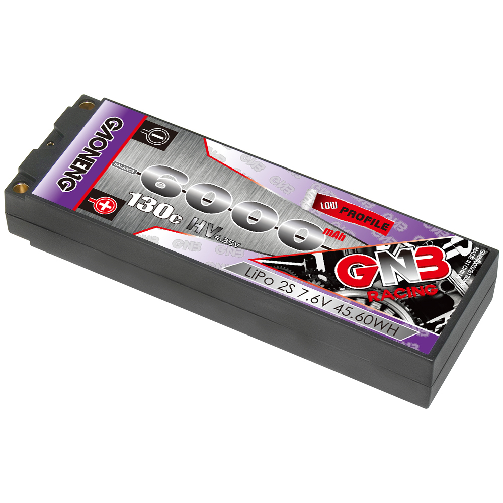1PC - GAONENG GNB LiHV 2S 7.6V 6000mAh 130C Hard Case LCG LiPo Battery T-Plug