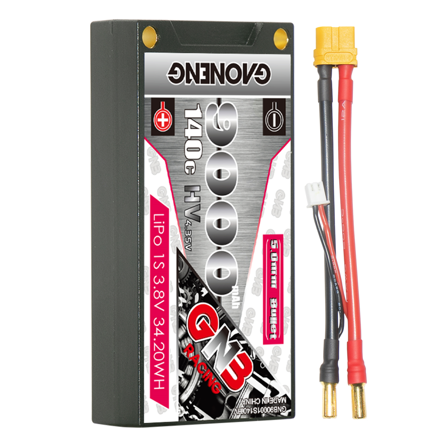 1PC - GAONENG GNB LiHV 1S 3.8V 9000mAh 140C Hard Case LiPo Battery XT60