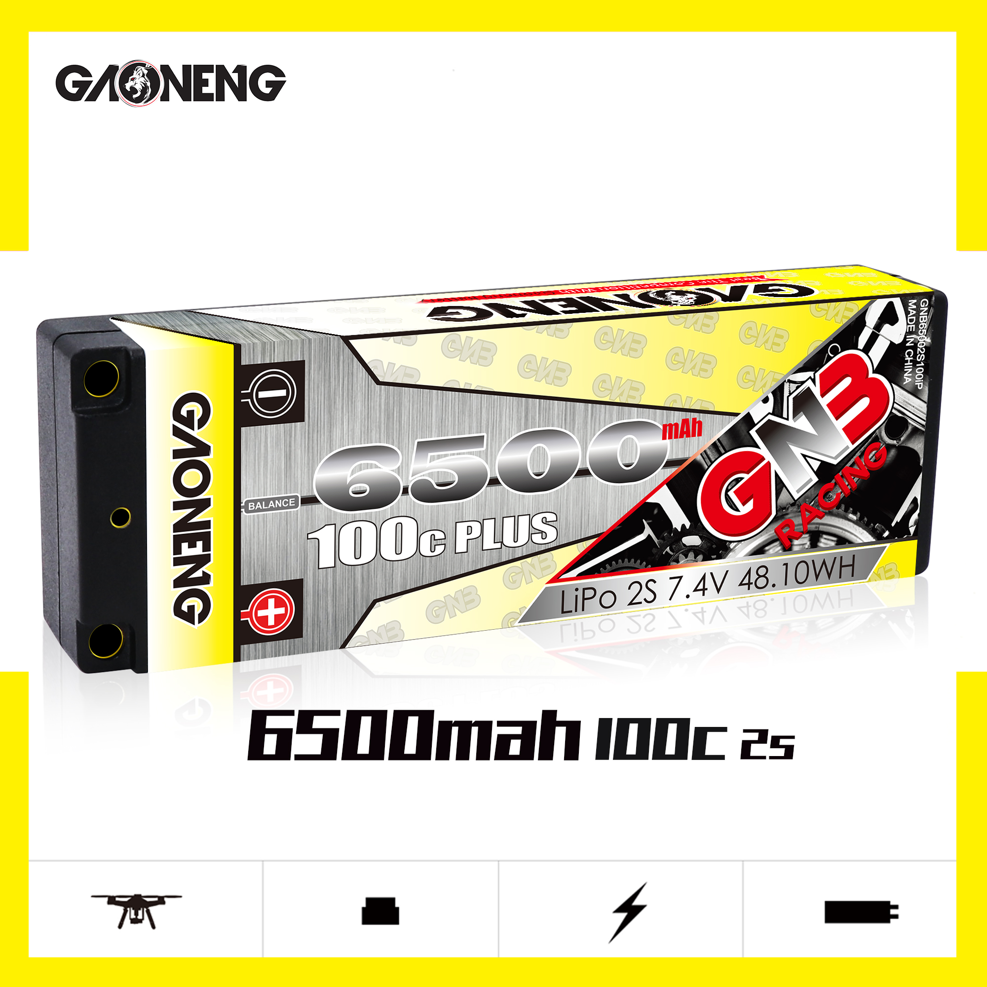 1PCS - GAONENG GNB 2S 7.4V 6500mAh 100C Hard Case LiPo Battery XT60