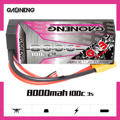 GAONENG GNB LiHV 3S 11.4V 8000mAh 100C Cabled Hard Case LiPo Battery XT90
