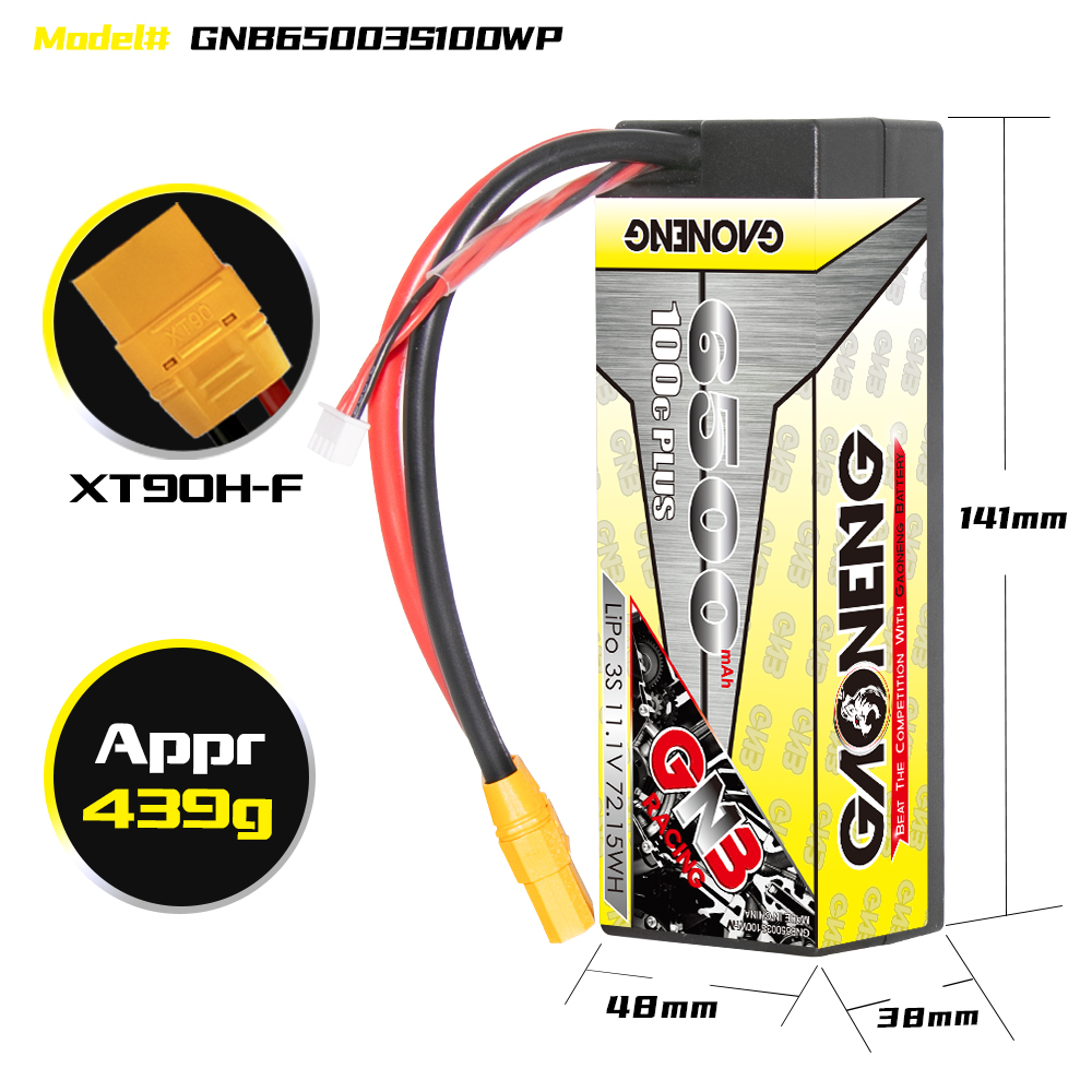 GAONENG GNB 3S 11.1V 6500mAh 100C Cabled Hard Case LiPo Battery XT90