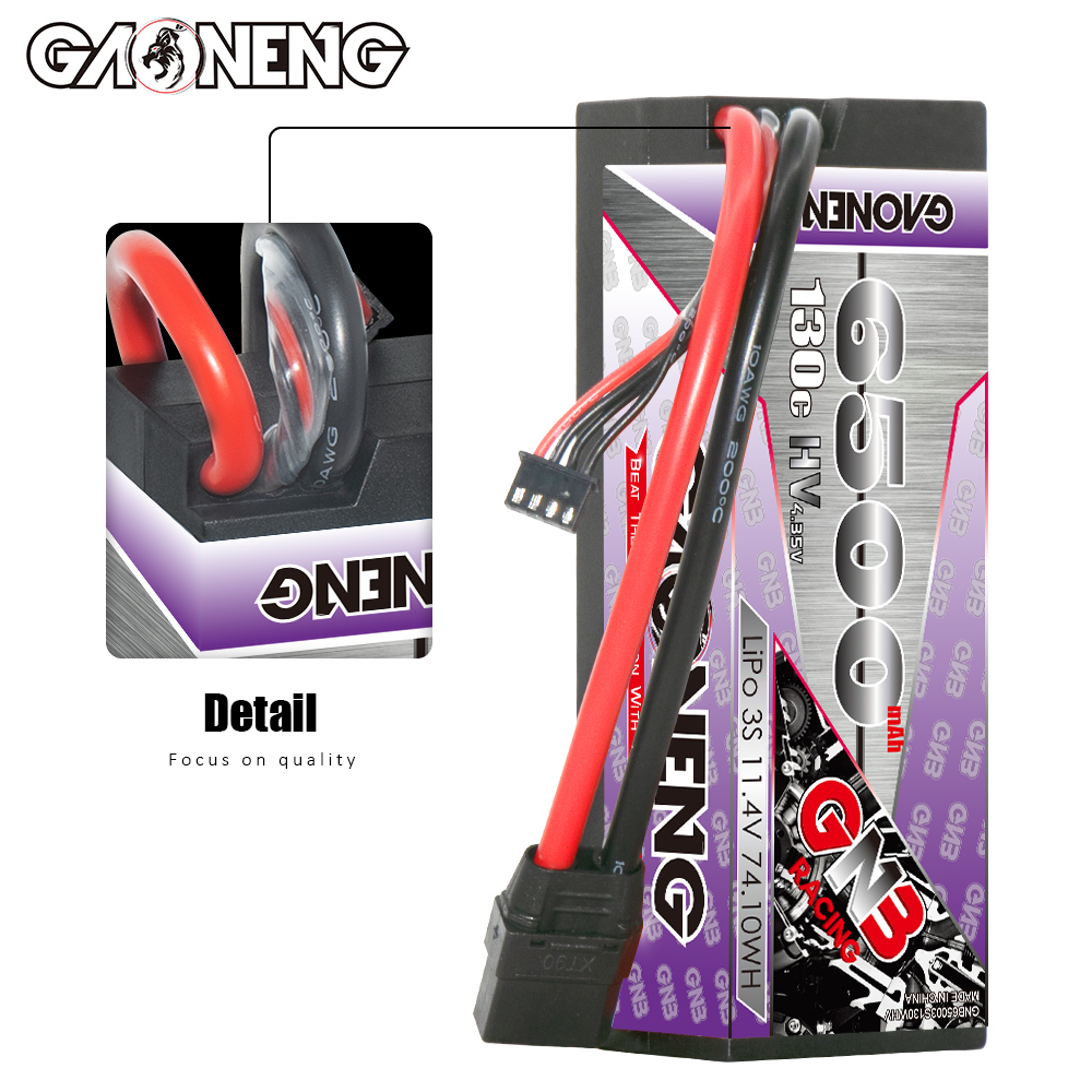 1PC - GAONENG GNB LiHV 3S 11.4V 6500mAh 130C Cabled Hard Case LiPo Battery XT90