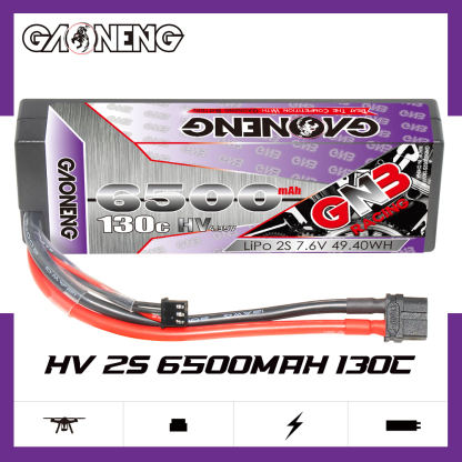 1PC - GAONENG GNB LiHV 2S 7.6V 6500mAh 130C Cabled Hard Case LiPo Battery XT60