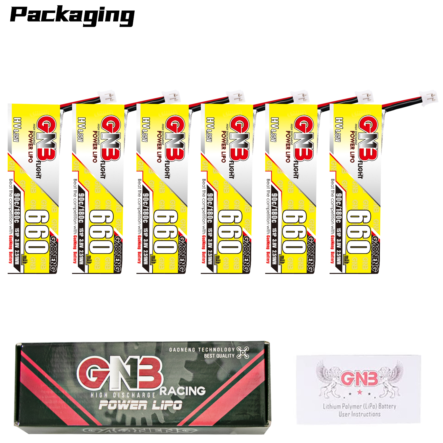 GAONENG GNB LiHV 1S 3.8V 660mAh 90C PH2.0 Cabled LiPo Battery