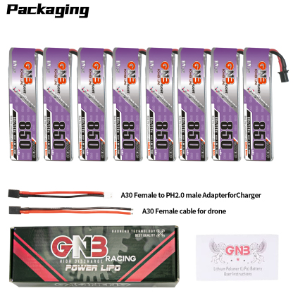 GAONENG GNB LiHV 1S 3.8V 850mAh 60C A30 Cabled LiPo Battery Long Range