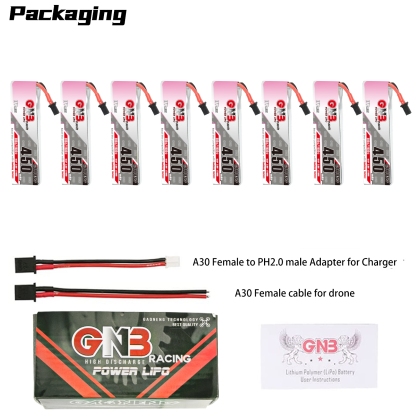 GAONENG GNB LiHV 1S 3.8V 450mAh 80C A30 Cabled LiPo Battery