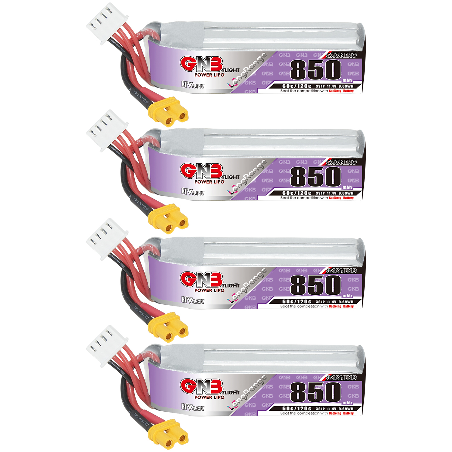 GAONENG GNB LiHV 3S 11.4V 850mAh 60C XT30 LiPo Battery Long Range