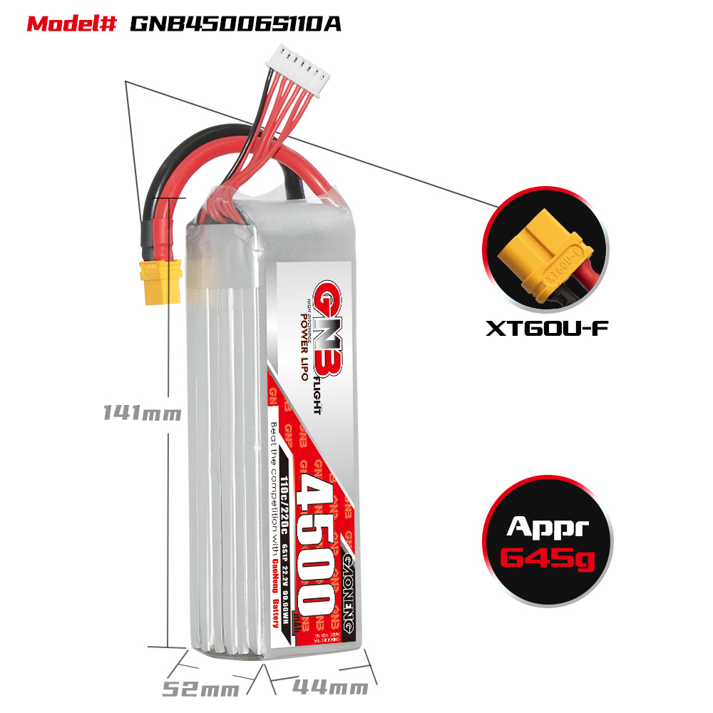 GAONENG GNB 6S 22.2V 4500mAh 110C LiPo Battery XT60