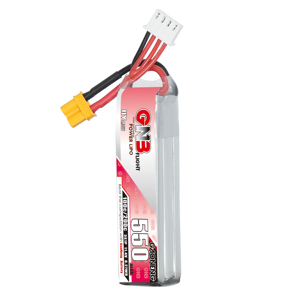 2PCS - GAONENG GNB LiHV 3S 11.4V 550mAh 100C XT30 LiPo Battery Long Type