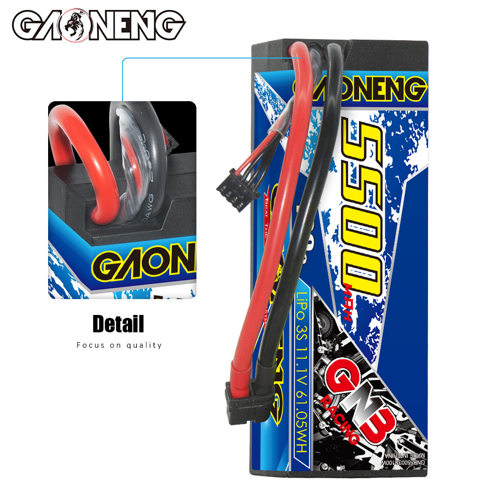 1PC - GAONENG GNB 3S 11.1V 5500mAh 100C Cabled Hard Case LiPo Battery XT60
