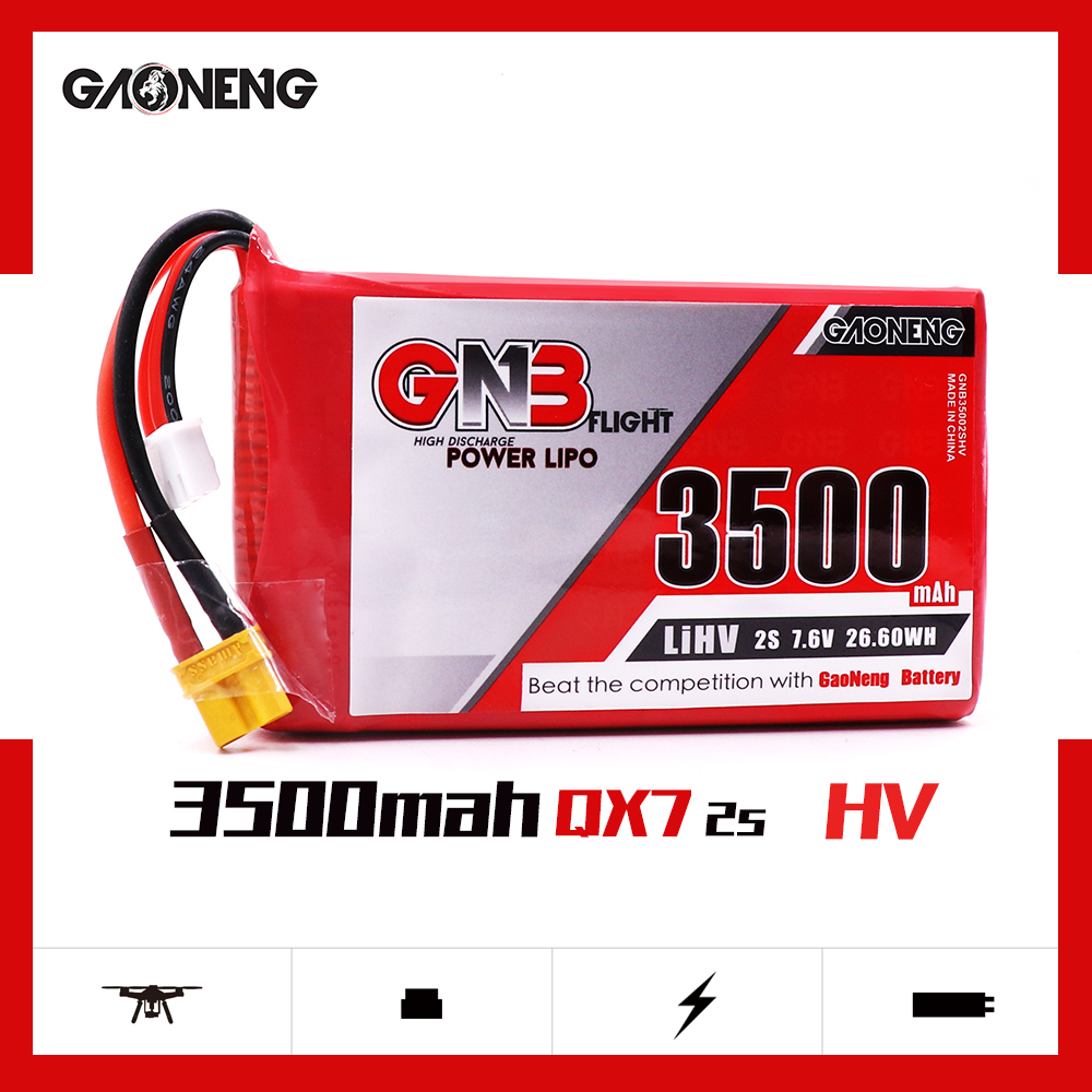 2PCS - GAONENG GNB LiHV 2S 7.6V 3500mAh 5C LiPo Battery XT30