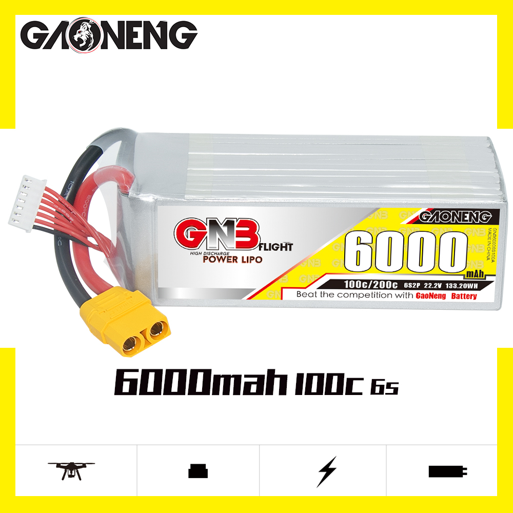 1PC - GAONENG GNB 6S 6S2P 22.2V 6000mAh 100C LiPo Battery XT90