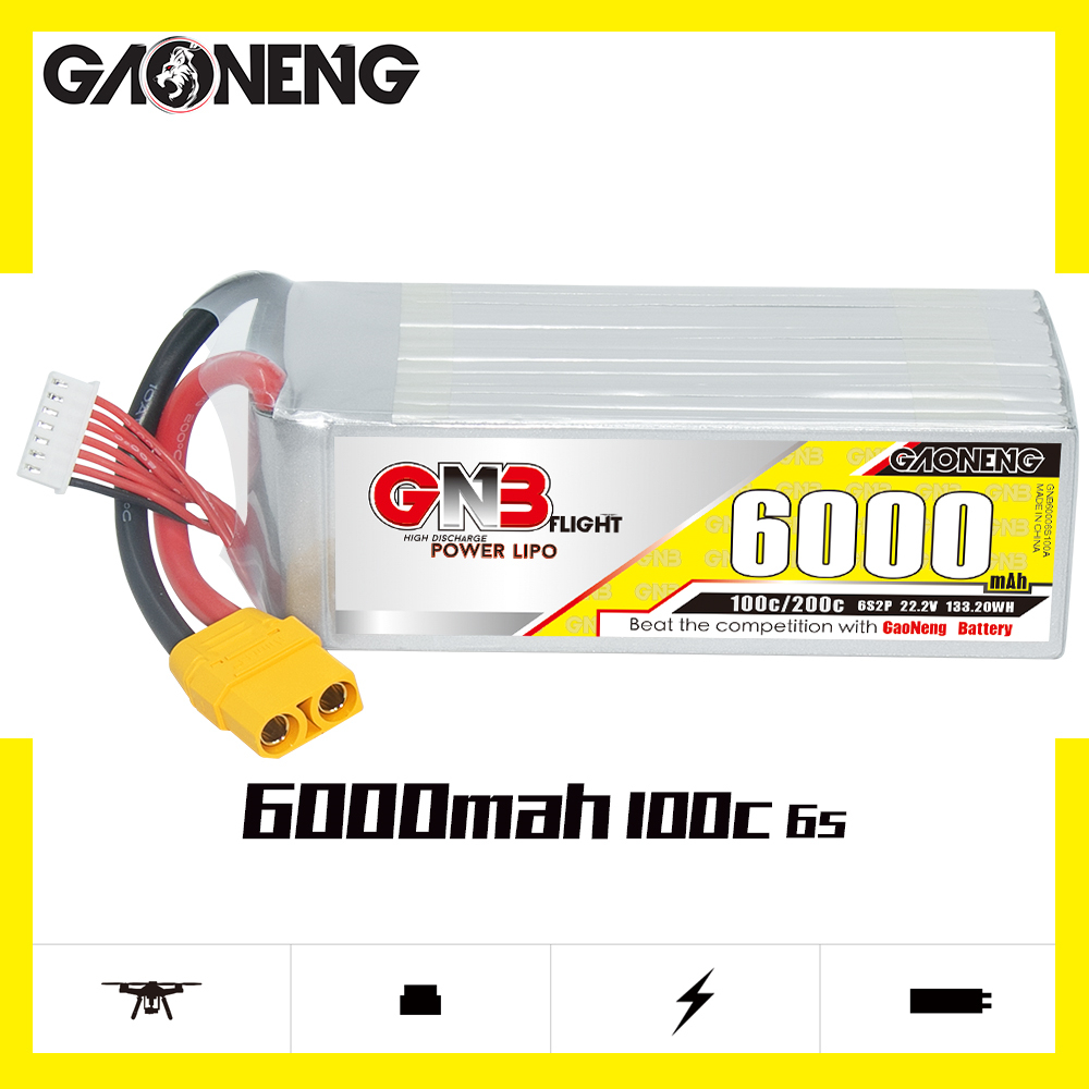 1PC - GAONENG GNB 6S 6S2P 22.2V 6000mAh 100C LiPo Battery XT90