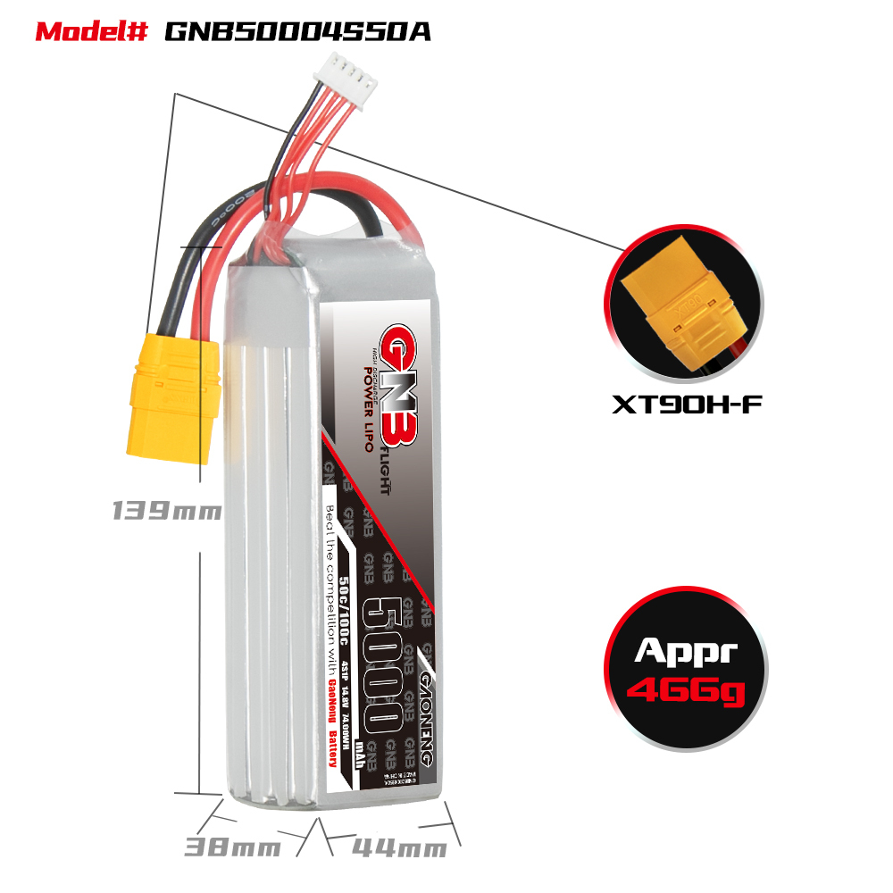 GAONENG GNB 4S 14.8V 5000mAh 50C LiPo Battery XT90