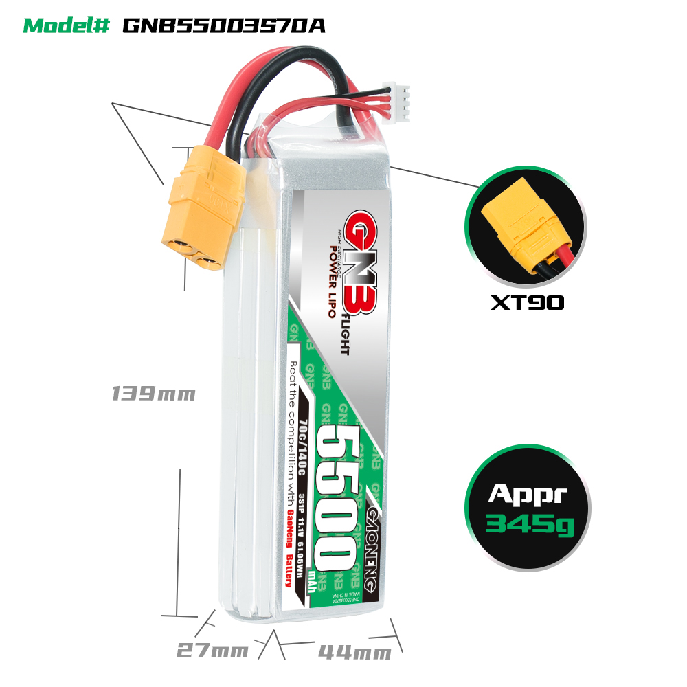 GAONENG GNB 3S 11.1V 5500mAh 70C LiPo Battery XT90
