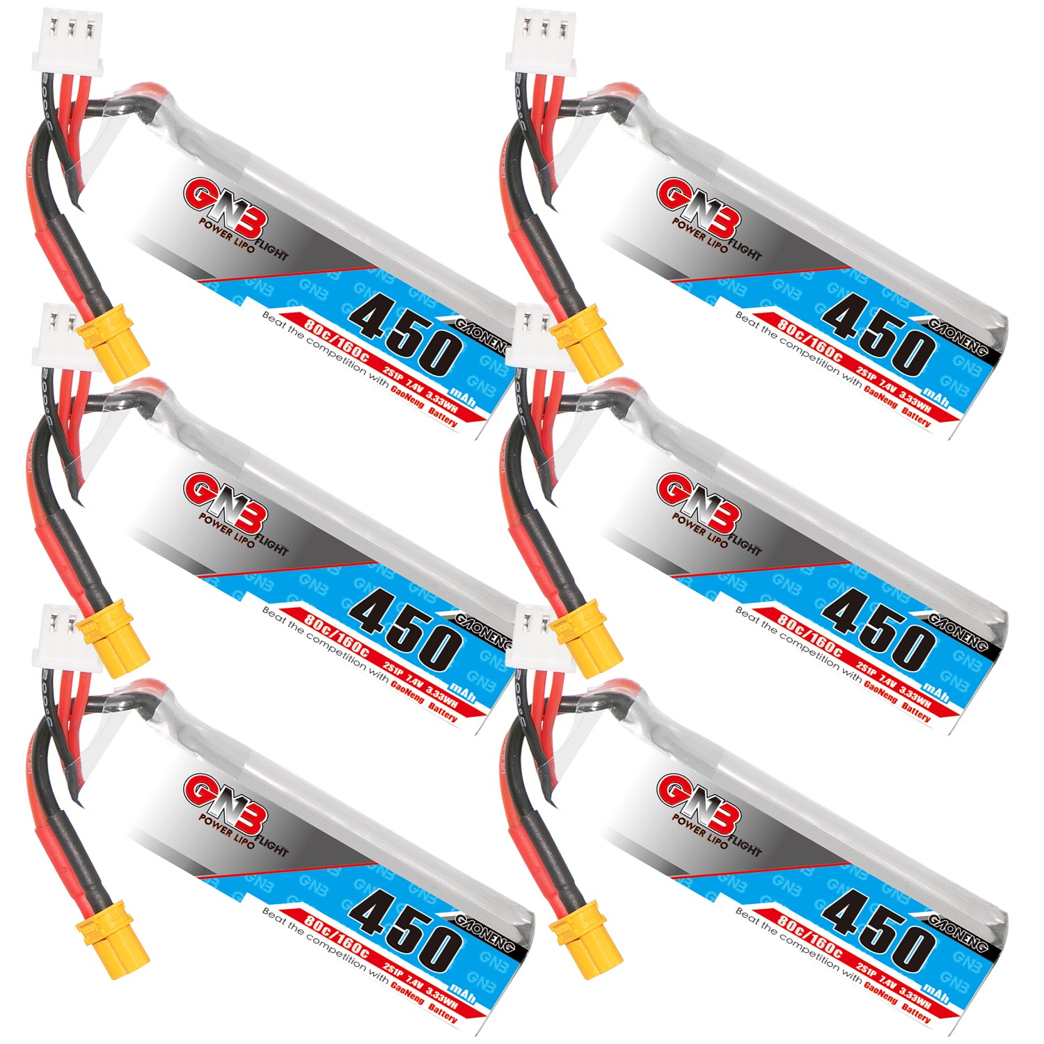 GAONENG GNB 2S 7.4V 450mAh 80C XT30 LiPo Battery Long Type