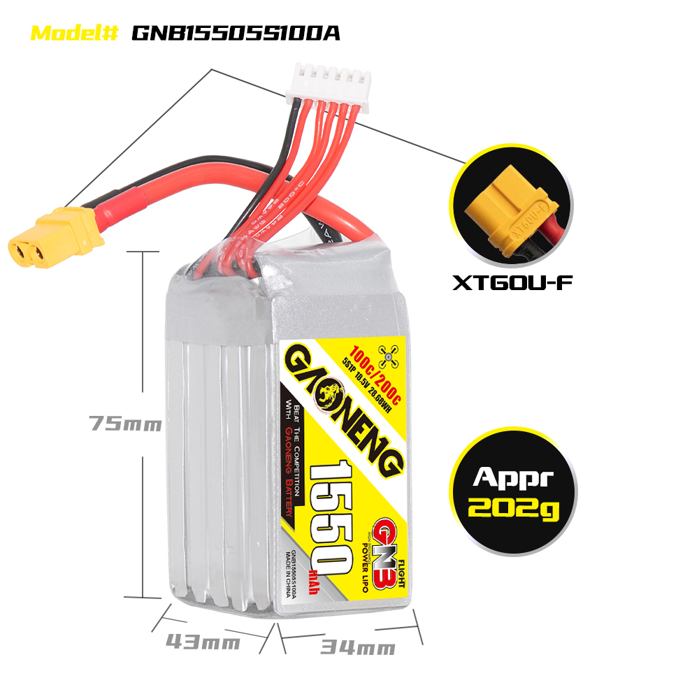 GAONENG GNB 5S 18.5V 1550mAh 100C XT60 LiPo Battery