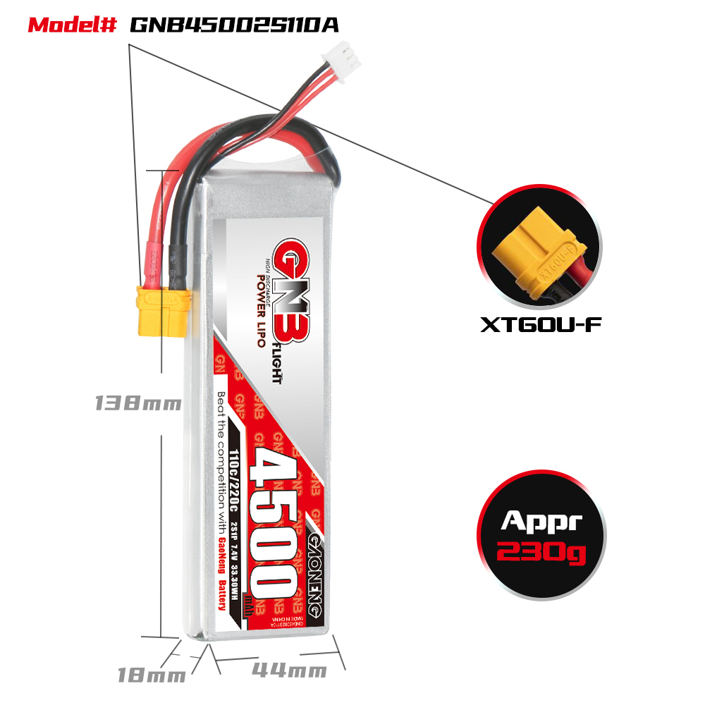GAONENG GNB 2S 7.4V 4500mAh 110C LiPo Battery XT60