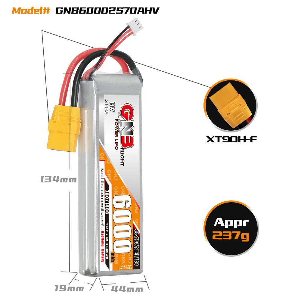 GAONENG GNB HV 2S 7.6V 6000mAh 70C LiPo Battery XT90