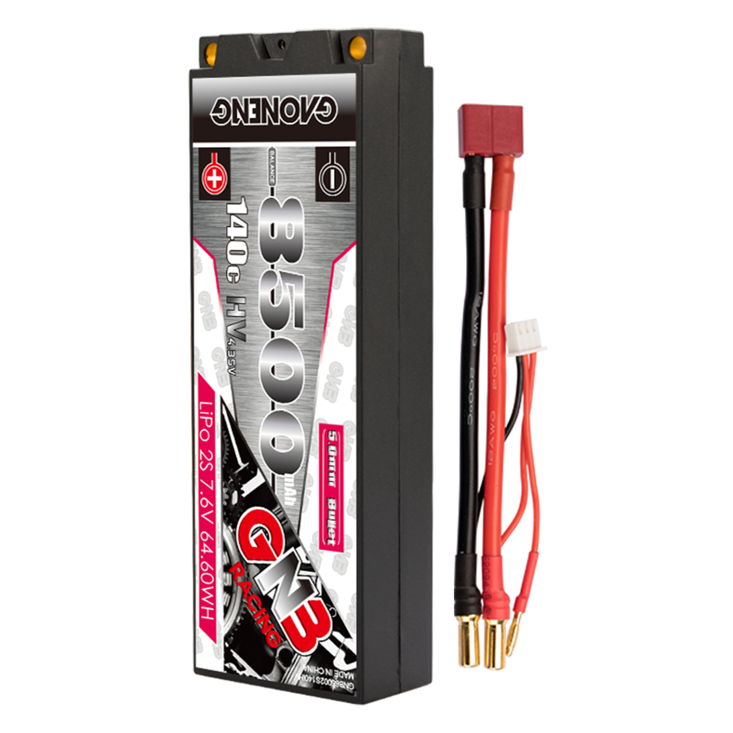 GAONENG GNB LiHV 2S 7.6V 8500mAh 140C 5mm Bullet Hard Case LiPo Battery