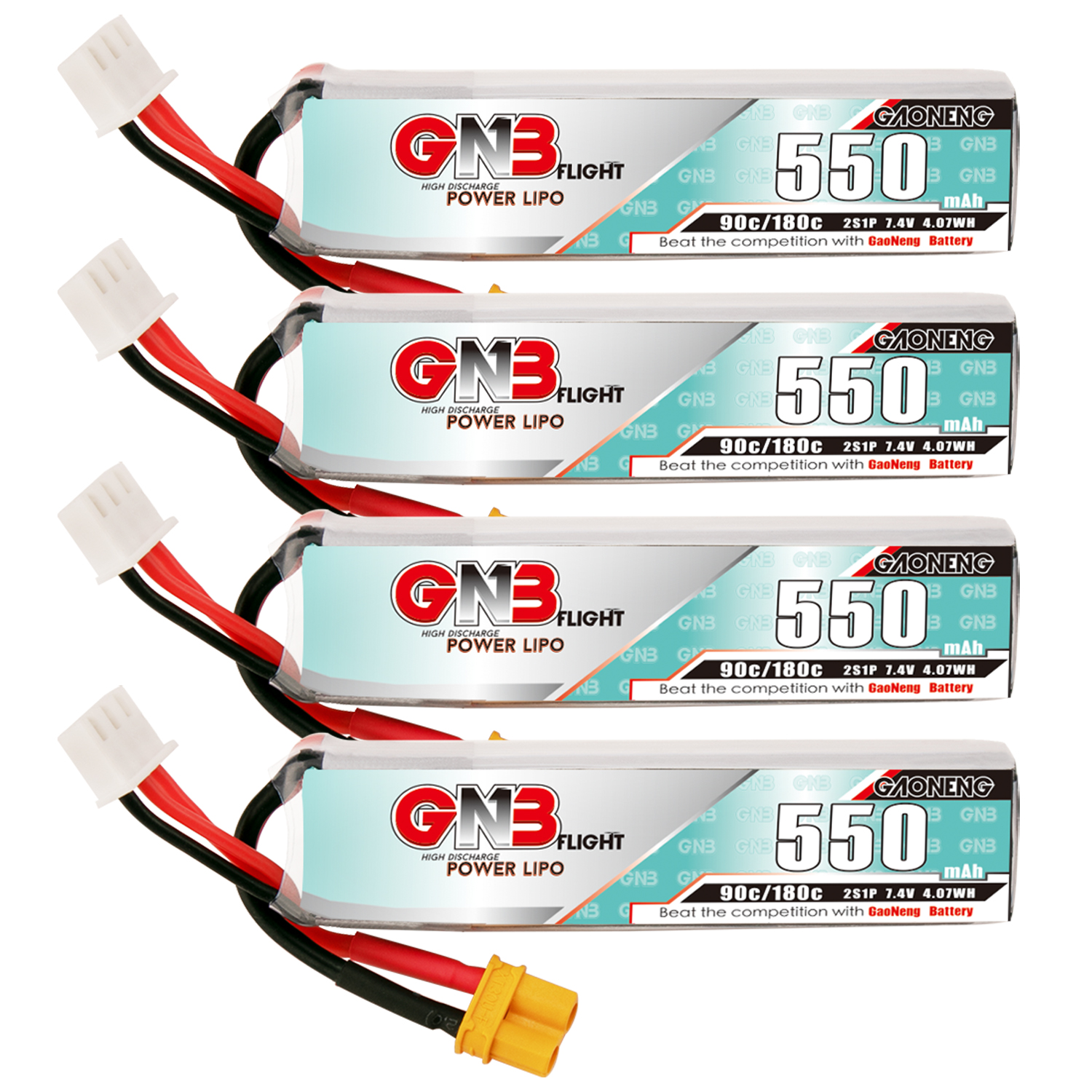 4PCS - GAONENG GNB 2S 7.4V 550mAh 90C XT30 LiPo Battery Long Type