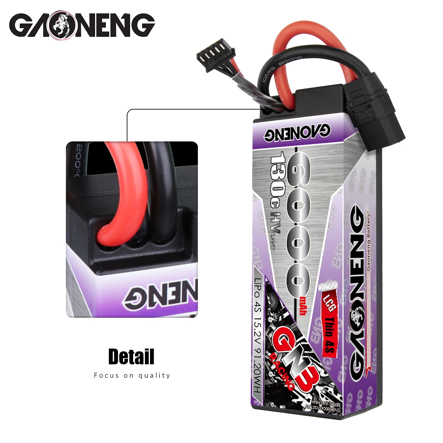 GAONENG GNB LiHV 4S 15.2V 6000mAh 130C LCG Cabled Hard Case LiPo Battery XT90