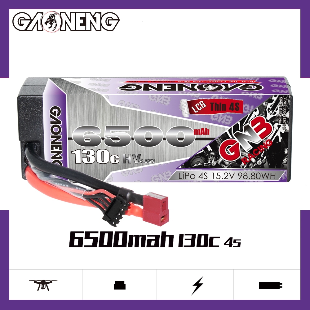 GAONENG GNB LiHV 4S 15.2V 6500mAh 130C LCG Cabled Hard Case LiPo Battery T-PLUG