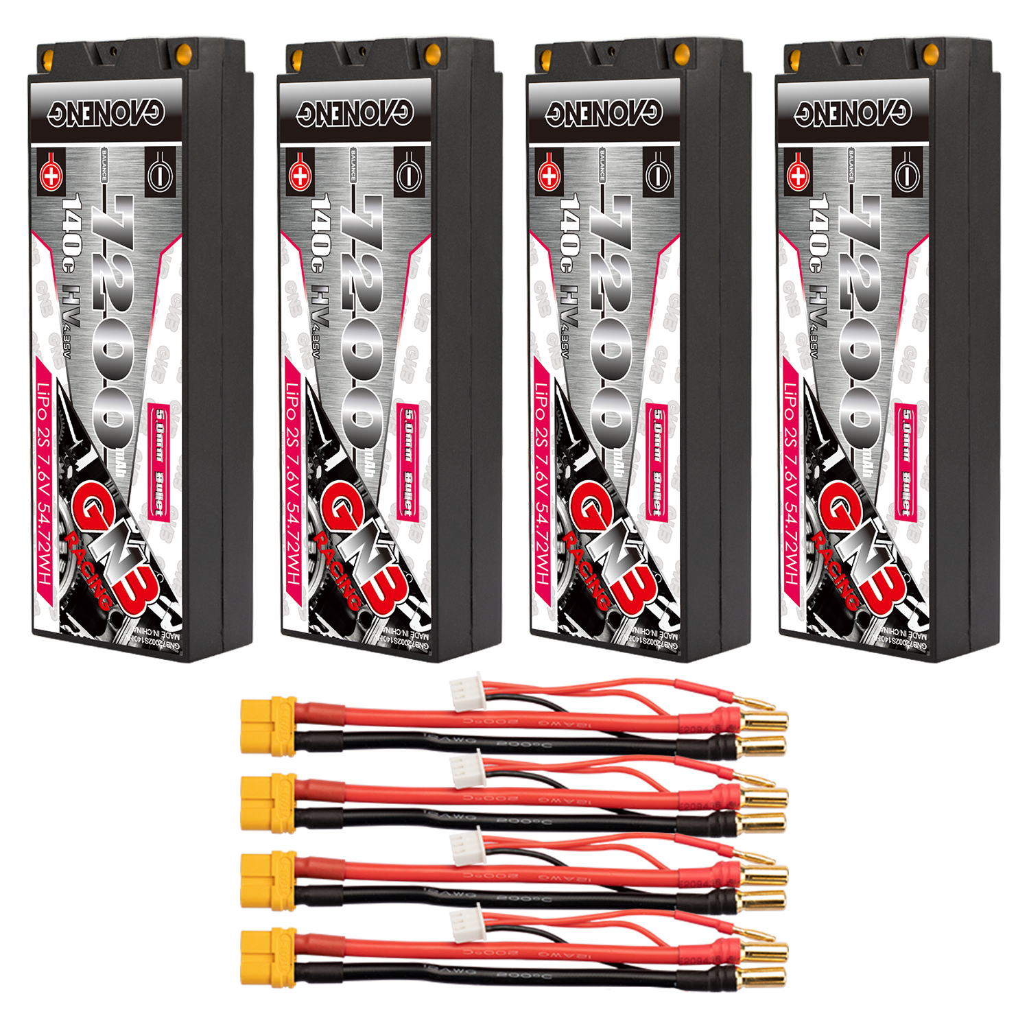 GAONENG GNB LiHV 2S 7.6V 7200mAh 140C 5mm Hard Case LCG LiPo Battery