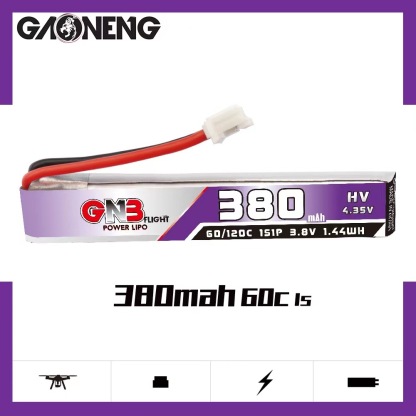 4PCS - GAONENG GNB LiHV 1S 3.8V 380mAh 60C PH2.0 Cabled LiPo Battery