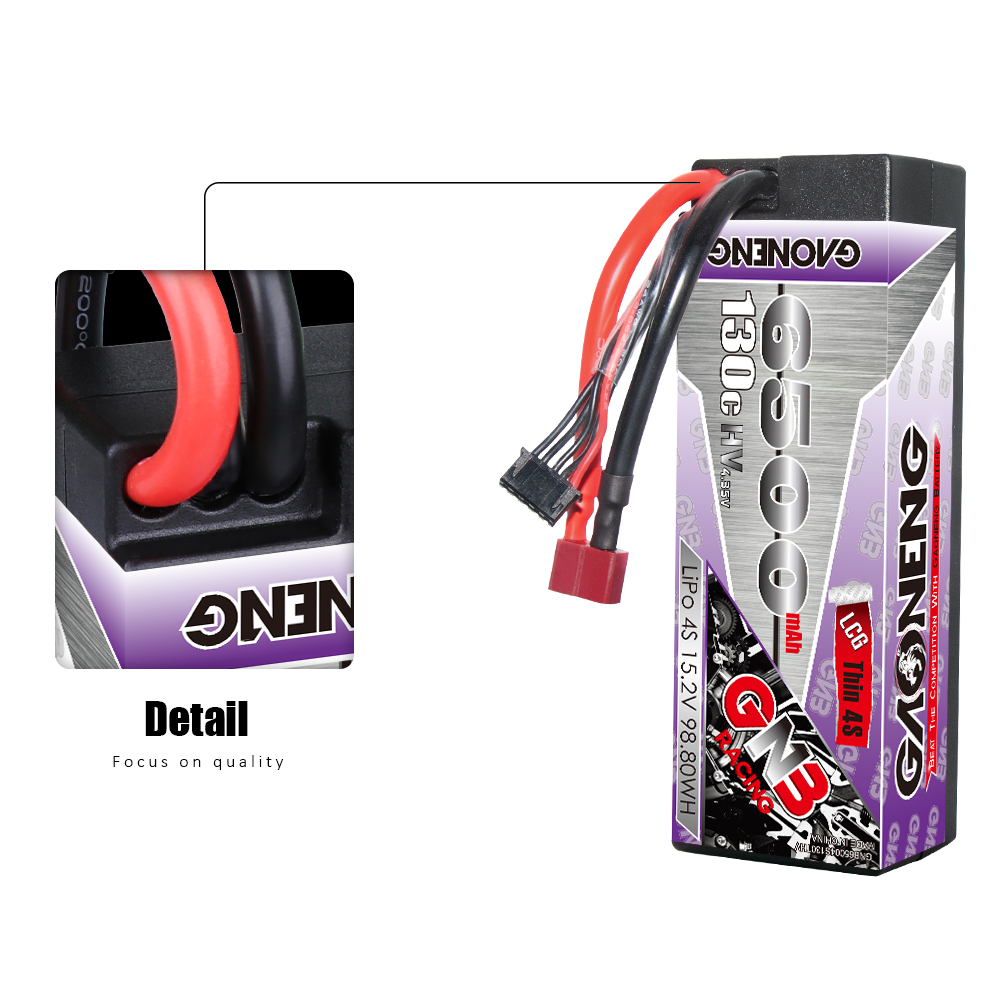 GAONENG GNB LiHV 4S 15.2V 6500mAh 130C LCG Cabled Hard Case LiPo Battery T-PLUG