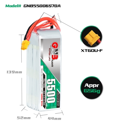 1PC - GAONENG GNB 6S 22.2V 5500mAh 70C LiPo Battery XT60