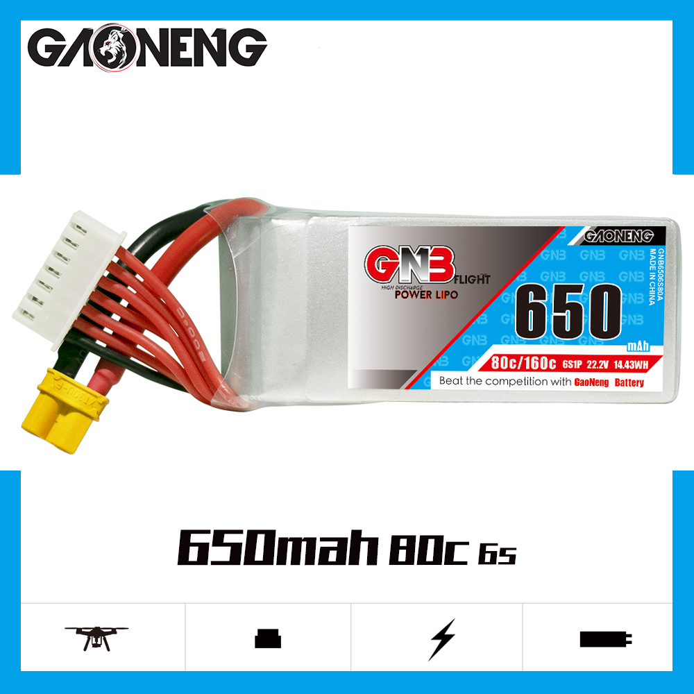 GAONENG GNB 6S 22.2V 650mAh 80C XT30 LiPo Battery