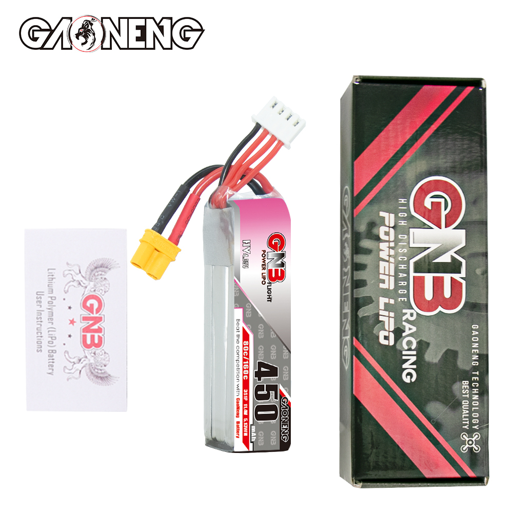 GAONENG GNB LiHV 3S 11.4V 450mAh 80C XT30 LiPo Battery Long Type