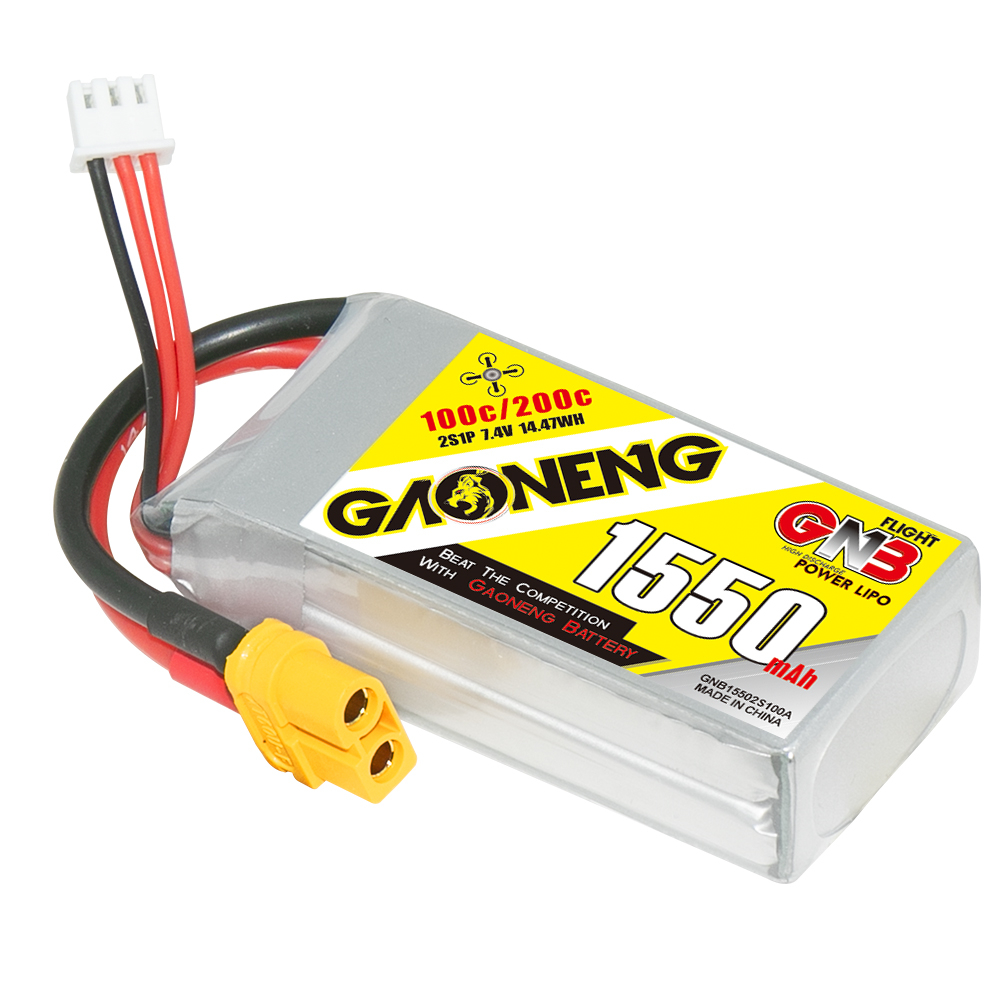 2PCS - GAONENG GNB 2S 7.4V 1550mAh 100C XT60 LiPo Battery