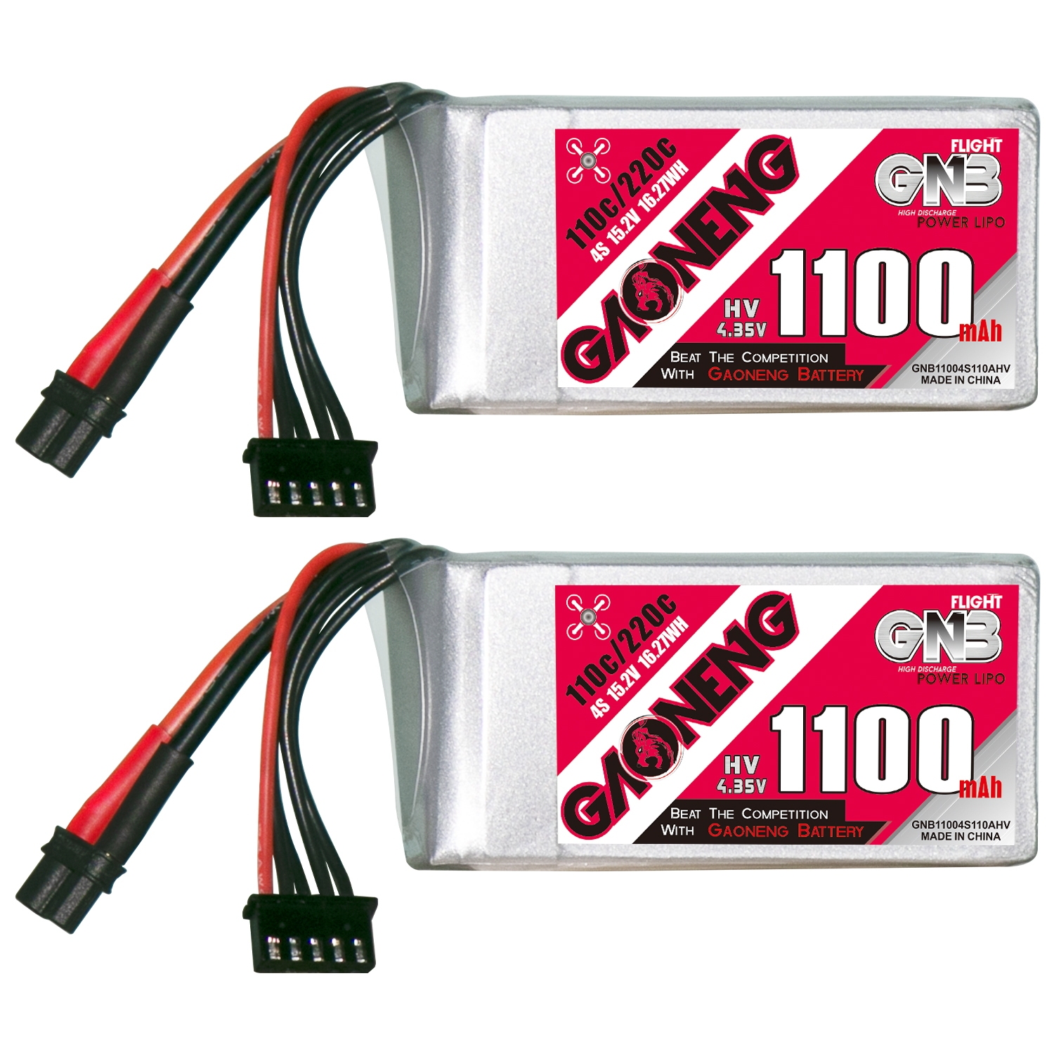 2PCS - GAONENG GNB LiHV 4S 15.2V 1100mAh 110C XT30 LiPo Battery