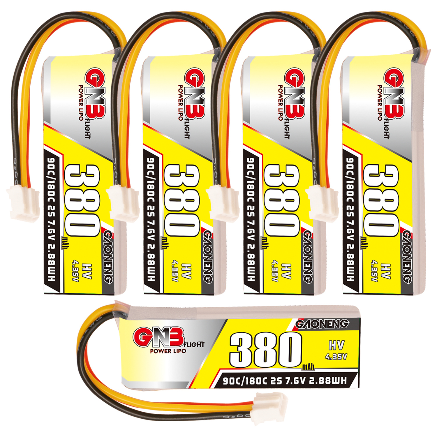 GAONENG GNB LiHV 2S 7.6V 380mAh 90C LiPo Battery PH2.0 3Pin Connector