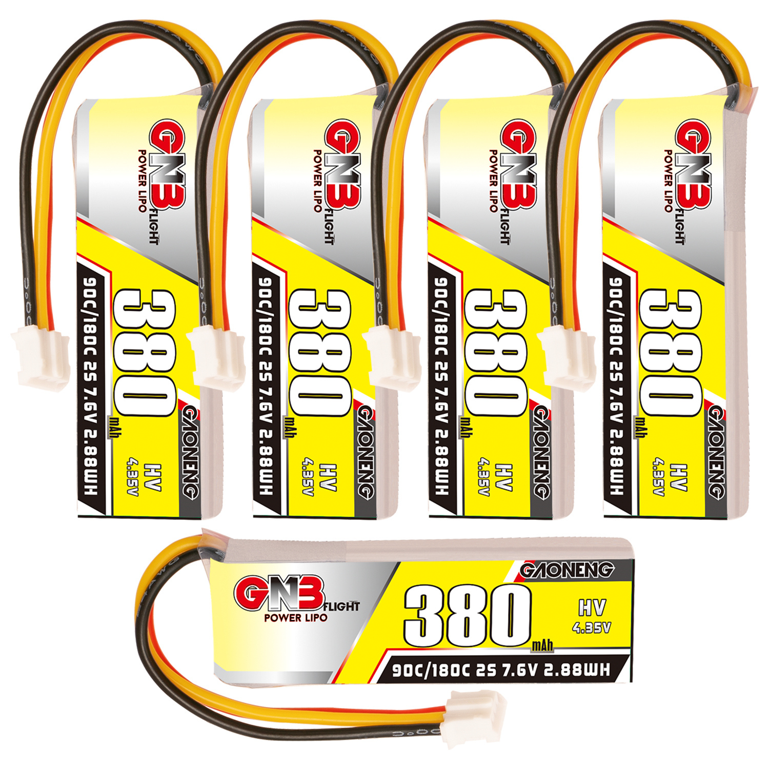 GAONENG GNB LiHV 2S 7.6V 380mAh 90C LiPo Battery PH2.0 3Pin Connector