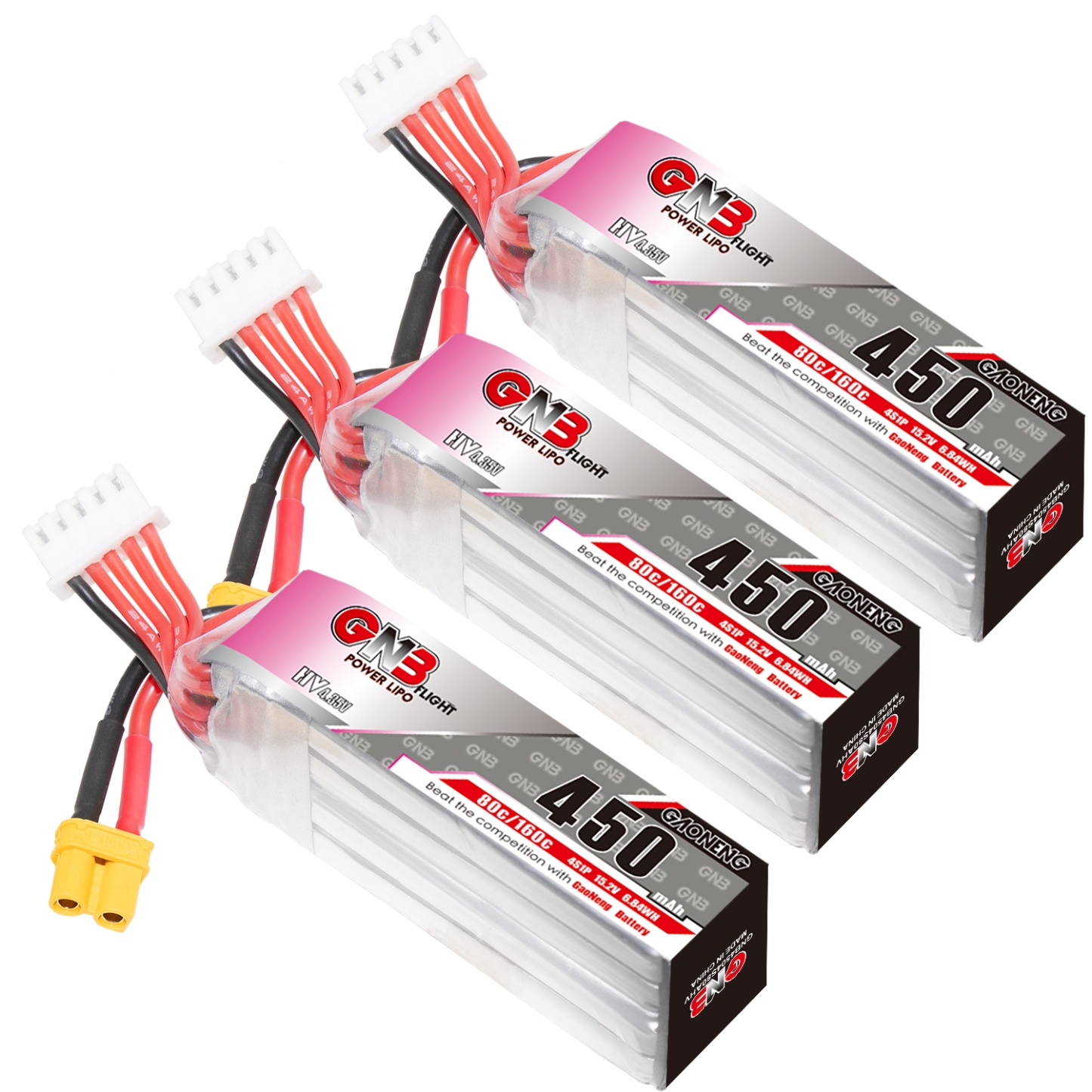 GAONENG GNB LiHV 4S 15.2V 450mAh 80C XT30 LiPo Battery Long Type
