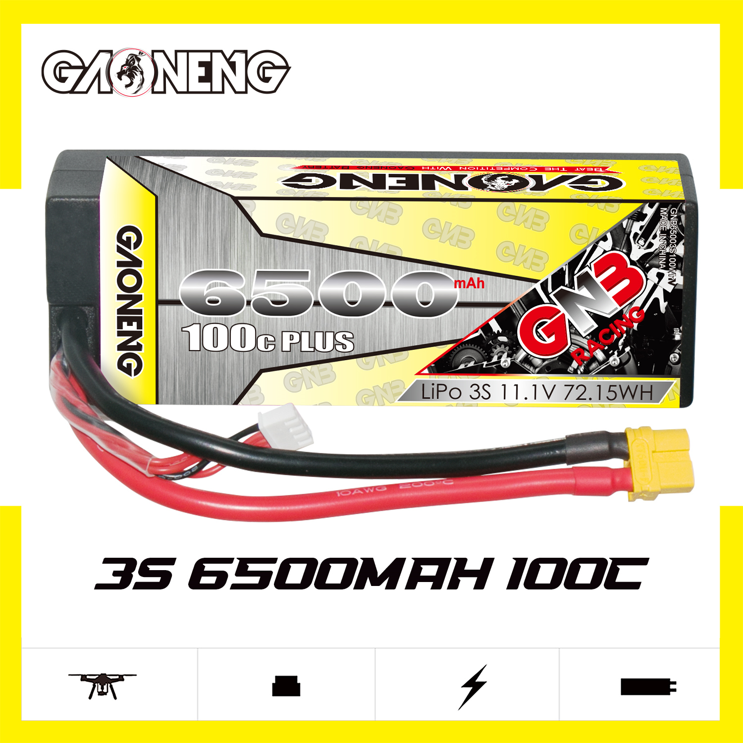 GAONENG GNB 3S 11.1V 6500mAh 100C Cabled Hard Case LiPo Battery XT60