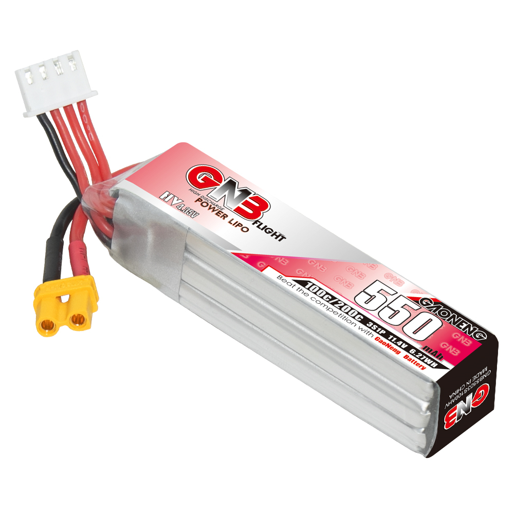 2PCS - GAONENG GNB LiHV 3S 11.4V 550mAh 100C XT30 LiPo Battery Long Type