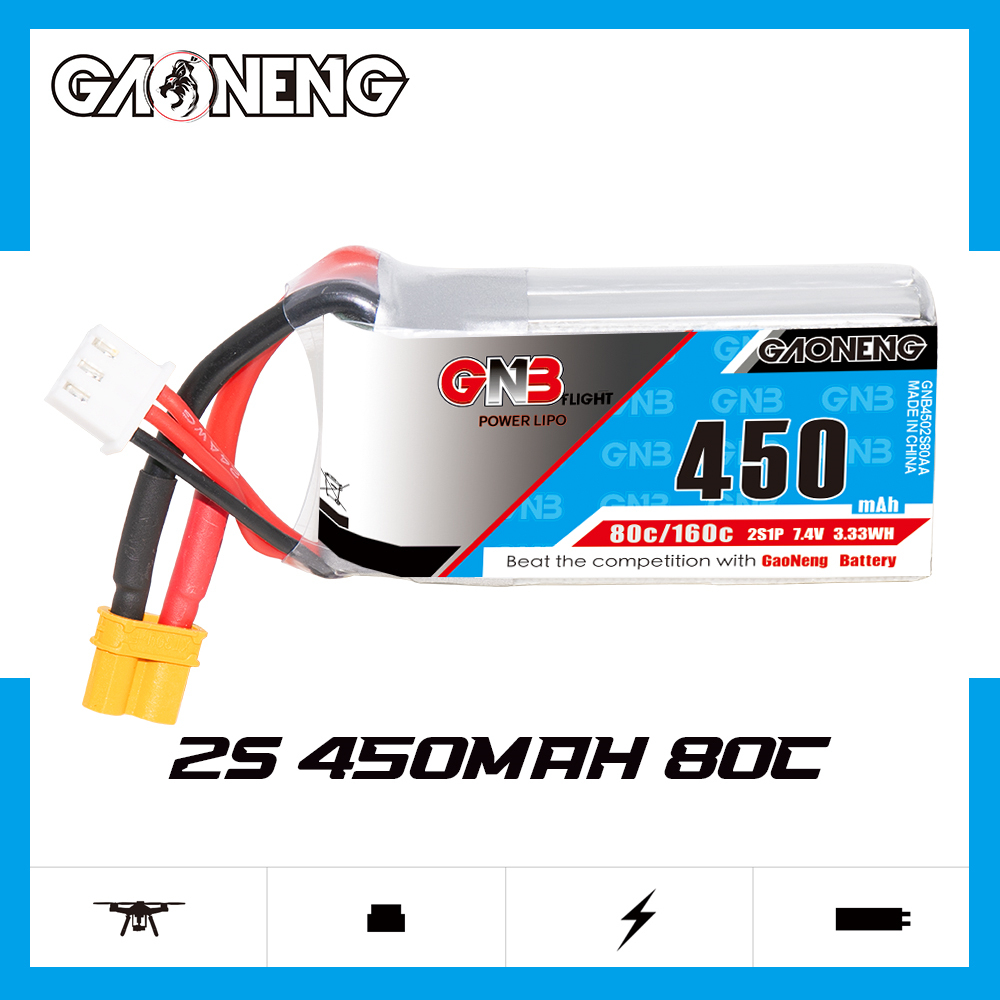 GAONENG GNB 2S 7.4V 450mAh 80C XT30 LiPo Battery Square Type