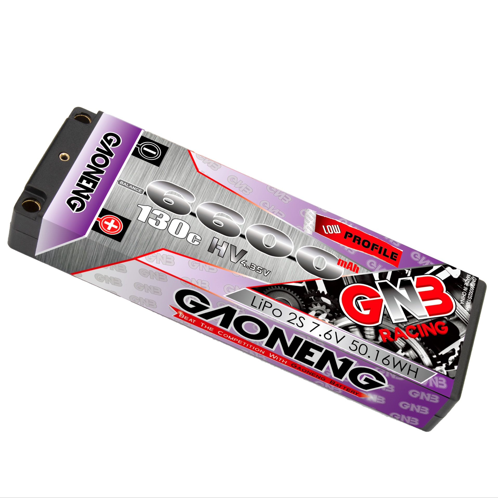 2PCS - GAONENG GNB LiHV 2S 7.6V 6600mAh 130C Hard Case LCG LiPo Battery