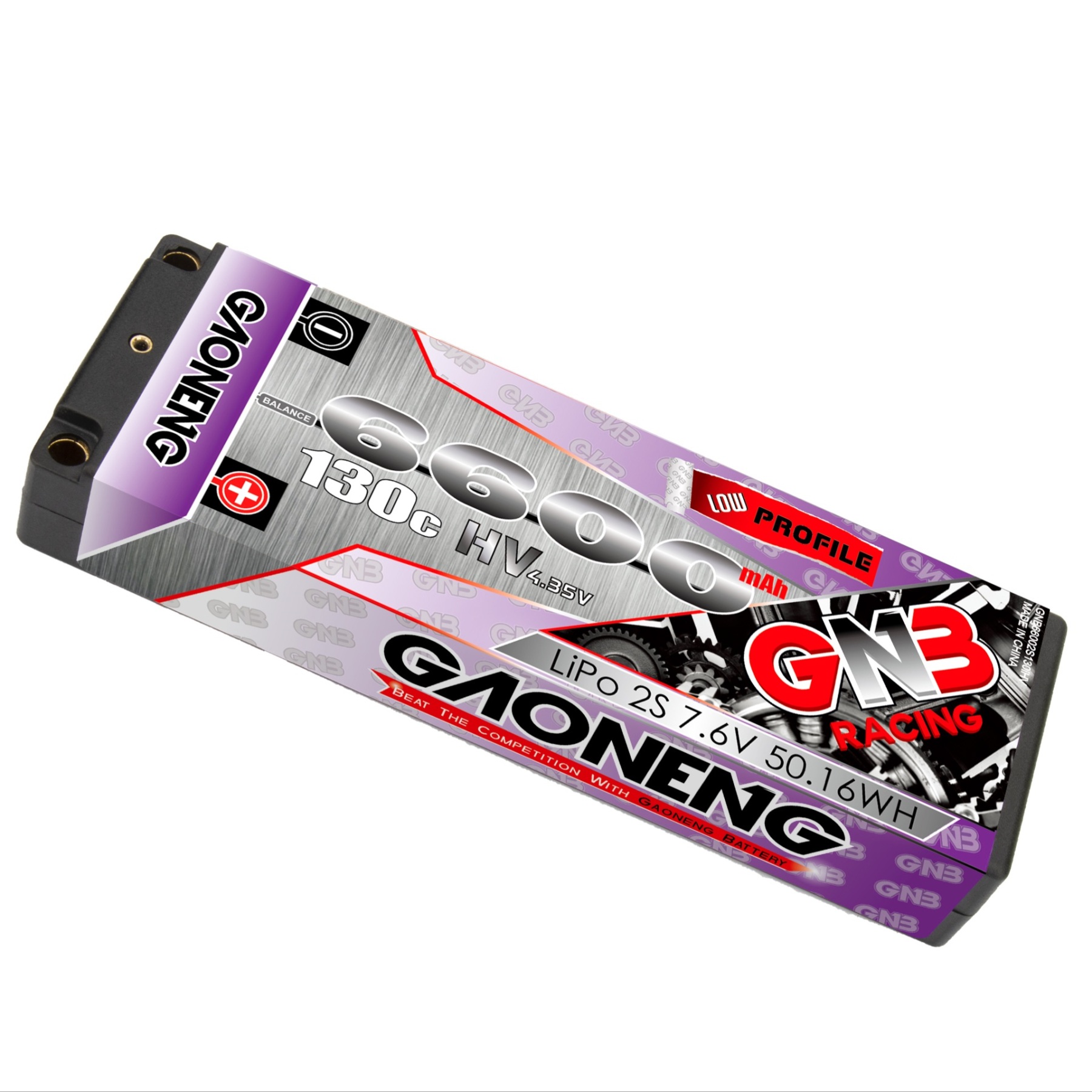 2PCS - GAONENG GNB LiHV 2S 7.6V 6600mAh 130C Hard Case LCG LiPo Battery